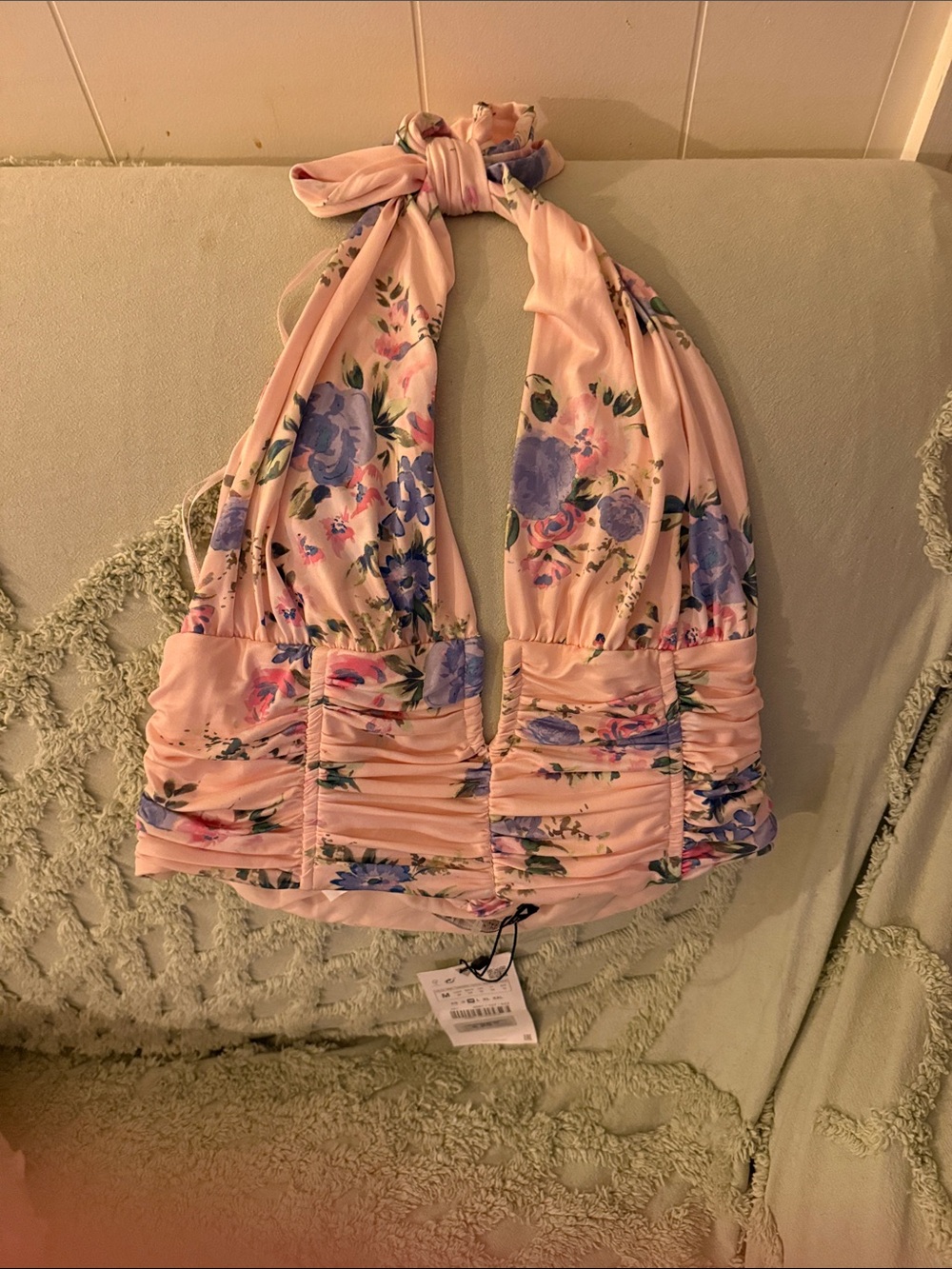 Zara Pink Floral Halter Crop Top